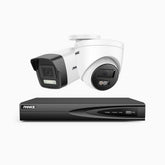 H500P - 3K 4 Channel PoE Security System with 1 Bullet & 1 Turret Cameras, Color & IR Night Vision, 3072*1728 Resolution, f/1.6 Aperture (0.005 Lux), Human & Vehicle Detection, Built-in Microphone,IP67