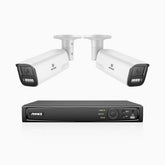 HZ804 - 4K 4 Channel 2 Cameras PoE Security System, 4X Optical Zoom, 2.8 - 12 MM Motorized Varifocal Lens, Smart Dual Light Night Vision, Motion Detection 2.0, Built-in Microphone, Siren & Strobe Alarm, Upgraded Version