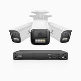 HZ804 - 4K 4 Channel 3 Cameras PoE Security System, 4X Optical Zoom, 2.8 - 12 MM Motorized Varifocal Lens, Smart Dual Light Night Vision, Motion Detection 2.0, Built-in Microphone, Siren & Strobe Alarm, Upgraded Version