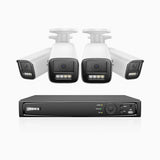 HZ804 - 4K 4 Channel 4 Cameras PoE Security System, 4X Optical Zoom, 2.8 - 12 MM Motorized Varifocal Lens, Smart Dual Light Night Vision, Motion Detection 2.0, Built-in Microphone, Siren & Strobe Alarm, Upgraded Version