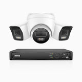 H800 - 4K 4 Channel PoE Security System with 2 Bullet & 1 Turret Cameras, Human & Vehicle Detection, Color & IR Night Vision, Built-in Mic, RTSP Supported