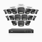 H500P - 3K 16 Channel 16 Cameras PoE Security System, Color & IR Night Vision, 3072*1728 Resolution, f/1.6 Aperture (0.005 Lux), Human & Vehicle Detection, Built-in Microphone,IP67