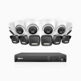 H500P - 3K 16 Channel PoE Security System with 6 Bullet & 6 Turret Cameras, Color & IR Night Vision, 3072*1728 Resolution, f/1.6 Aperture (0.005 Lux), Human & Vehicle Detection, Built-in Microphone,IP67
