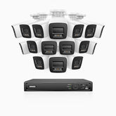 H1200 - 4K 12MP 16 Channel 16 Cameras PoE Security System, Color & IR Night Vision, Human & Vehicle Detection, H.265+, Built-in Microphone, Max. 512 GB Local Storage, IP67
