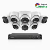 NightChroma<sup>TM</sup> NCK500 - 3K 8 Channel PoE Security System with 2 Bullet & 6 Turret Cameras, Acme Color Night Vision, f/1.0 Super Aperture, Active Alignment, Built-in Microphone, IP67, All-Metal Housing