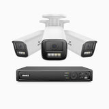 HZ804 - 4K 8 Channel 3 Cameras PoE Security System, 4X Optical Zoom, 2.8 - 12 MM Motorized Varifocal Lens, Smart Dual Light Night Vision, Motion Detection 2.0, Built-in Microphone, Siren & Strobe Alarm, Upgraded Version