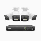 HZ804 - 4K 8 Channel 4 Cameras PoE Security System, 4X Optical Zoom, 2.8 - 12 MM Motorized Varifocal Lens, Smart Dual Light Night Vision, Motion Detection 2.0, Built-in Microphone, Siren & Strobe Alarm, Upgraded Version