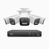 HZ804 - 4K 8 Channel 5 Cameras PoE Security System, 4X Optical Zoom, 2.8 - 12 MM Motorized Varifocal Lens, Smart Dual Light Night Vision, Motion Detection 2.0, Built-in Microphone, Siren & Strobe Alarm, Upgraded Version
