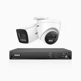 H1200 - 4K 12MP 8 Channel PoE Security System with 1 Bullet & 1 Turret Cameras, Color & IR Night Vision, Human & Vehicle Detection, H.265+, Built-in Microphone, Max. 512 GB Local Storage, IP67