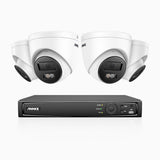 H1200 - 4K 12MP 8 Channel 4 Cameras PoE Security System, Color & IR Night Vision, Human & Vehicle Detection, H.265+, Built-in Microphone, Max. 512 GB Local Storage, IP67