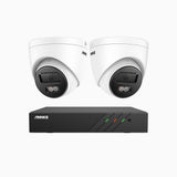 H500P - 3K 8 Channel 2 Cameras PoE Security System, Color & IR Night Vision, 3072*1728 Resolution, f/1.6 Aperture (0.005 Lux), Human & Vehicle Detection, Built-in Microphone,IP67