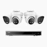 H800X - 4K 8 Channel PoE Security System with 2 Bullet & 2 Turret Cameras, 1/1.8'' BSI Sensor, f/1.6 Aperture (0.003 Lux), Siren & Strobe Alarm,Two-Way Audio, Human & Vehicle Detection, Perimeter Protection, All-Metal Housing