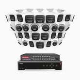H800 - 4K 32 Channel PoE Security System with 20 Bullet & 12 Turret Cameras, Human & Vehicle Detection, Color & IR Night Vision, Built-in Mic, RTSP Supported, 16-Port PoE Switch Included