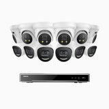 H800X - 4K 16 Channel PoE Security System with 6 Bullet & 6 Turret Cameras, 1/1.8'' BSI Sensor, f/1.6 Aperture (0.003 Lux), Siren & Strobe Alarm,Two-Way Audio, Human & Vehicle Detection, Perimeter Protection, All-Metal Housing