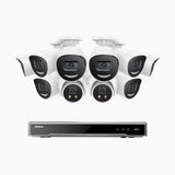 H800X - 4K 16 Channel PoE Security System with 8 Bullet & 2 Turret Cameras, 1/1.8'' BSI Sensor, f/1.6 Aperture (0.003 Lux), Siren & Strobe Alarm,Two-Way Audio, Human & Vehicle Detection, Perimeter Protection, All-Metal Housing