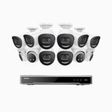 H800X - 4K 16 Channel PoE Security System with 8 Bullet & 4 Turret Cameras, 1/1.8'' BSI Sensor, f/1.6 Aperture (0.003 Lux), Siren & Strobe Alarm,Two-Way Audio, Human & Vehicle Detection, Perimeter Protection, All-Metal Housing
