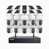 WBS400 - 4MP 16 Channel 10 Battery Cameras Outdoor Wireless NVR Security System, 2.4G & 5.8G Dual-Band WiFi, Motion Detection, Two-Way Audio, Battery & Solar Powered, 270° Pan & 90° Tilt, Cloud & Max. 256 GB Local Storage, Works with Alexa