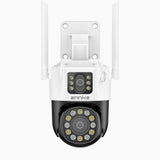 WCD600 - 6MP UHD Dual-Lens Outdoor Wireless WiFi Security Camera, Red Blue Flashing Lights & Siren, Smart Dual Light Night Vision, Two-Way Audio, 300° Pan & 90° Tilt, Cloud & Max. 128 GB Local Storage, Works with Alexa