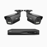 H500P - 3K 4 Channel 2 Cameras PoE Security System, Color & IR Night Vision, 3072*1728 Resolution, f/1.6 Aperture (0.005 Lux), Human & Vehicle Detection, Built-in Microphone,IP67