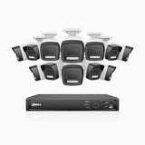 H500P - 3K 16 Channel 12 Cameras PoE Security System, Color & IR Night Vision, 3072*1728 Resolution, f/1.6 Aperture (0.005 Lux), Human & Vehicle Detection, Built-in Microphone,IP67