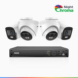 NightChroma<sup>TM</sup> NCK500 - 3K 8 Channel PoE Security System with 2 Bullet & 2 Turret Cameras, Acme Color Night Vision, f/1.0 Super Aperture, Active Alignment, Built-in Microphone, IP67, All-Metal Housing