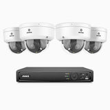 HZ804 - 4K 8 Channel 4 Cameras PoE Security System, 4X Optical Zoom, 2.8 - 12 MM Motorized Varifocal Lens, Smart Dual Light Night Vision, Motion Detection 2.0, Built-in Microphone, Siren & Strobe Alarm, Upgraded Version
