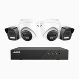 H500P - 3K 8 Channel PoE Security System with 2 Bullet & 2 Turret Cameras, Color & IR Night Vision, 3072*1728 Resolution, f/1.6 Aperture (0.005 Lux), Human & Vehicle Detection, Built-in Microphone,IP67