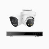 H800X - 4K 8 Channel PoE Security System with 1 Bullet & 1 Turret Cameras, 1/1.8'' BSI Sensor, f/1.6 Aperture (0.003 Lux), Siren & Strobe Alarm,Two-Way Audio, Human & Vehicle Detection, Perimeter Protection, All-Metal Housing