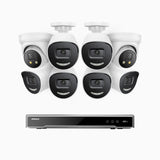H800X - 4K 8 Channel PoE Security System with 6 Bullet & 2 Turret Cameras, 1/1.8'' BSI Sensor, f/1.6 Aperture (0.003 Lux), Siren & Strobe Alarm,Two-Way Audio, Human & Vehicle Detection, Perimeter Protection, All-Metal Housing