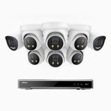 H800X - 4K 16 Channel PoE Security System with 2 Bullet & 6 Turret Cameras, 1/1.8'' BSI Sensor, f/1.6 Aperture (0.003 Lux), Siren & Strobe Alarm,Two-Way Audio, Human & Vehicle Detection, Perimeter Protection, All-Metal Housing