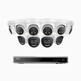 H800X - 4K 16 Channel PoE Security System with 4 Bullet & 6 Turret Cameras, 1/1.8'' BSI Sensor, f/1.6 Aperture (0.003 Lux), Siren & Strobe Alarm,Two-Way Audio, Human & Vehicle Detection, Perimeter Protection, All-Metal Housing