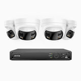 FDH800 - 8 Channel PoE Security System with 4 X 8MP UHD Dual Lens Cameras, 180° Panoramic View, Smart Dual Light Night Vision, Two-Way Audio, Active Siren & Alarm, Human & Vehicle Detection, IP67