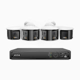 FDH800 - 8 Channel PoE Security System with 4 X 8MP UHD Dual Lens Cameras, 180° Panoramic View, Smart Dual Light Night Vision, Two-Way Audio, Active Siren & Alarm, Human & Vehicle Detection, IP67